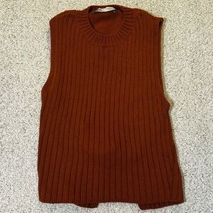 Zara Women’s Ribbed Crewneck Sleeveless Sweater Burnt Sienna Size M